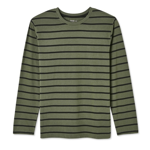 Boys Long Sleeve Striped T- Shirt - Green & Black Horizontal Stripes - Picture 1 of 5